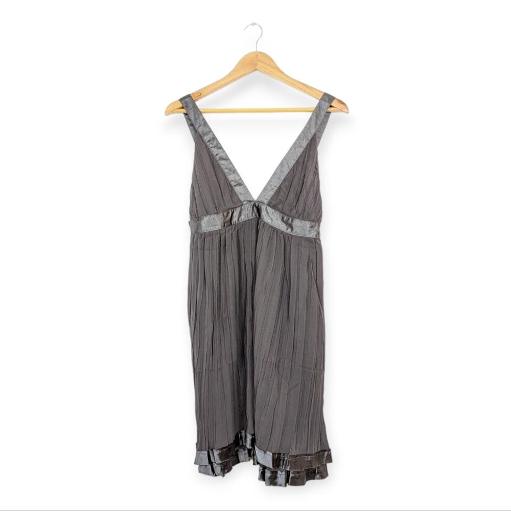 Love Stitch Grey V-Neck Satin Trim Mini Dress